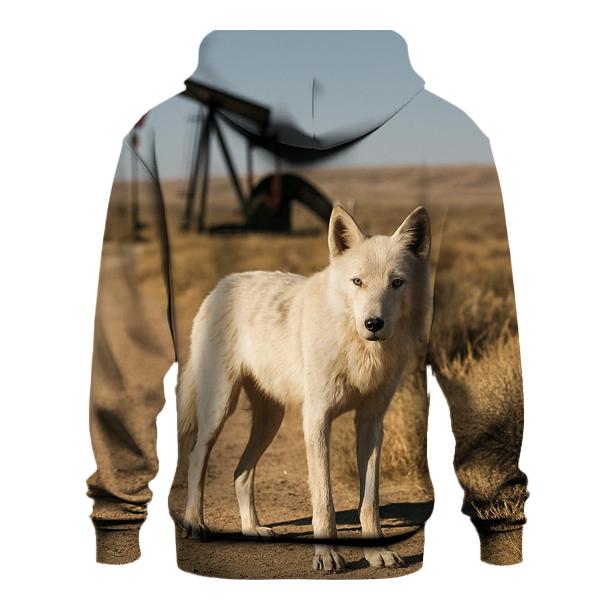 Desert Steppe Wolf At Oil Well Pad embroidered hoodies