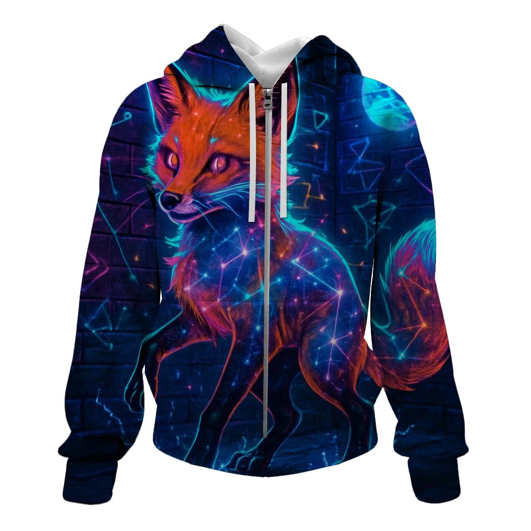 Galaxy Glitch Street Fox embroidered hoodies