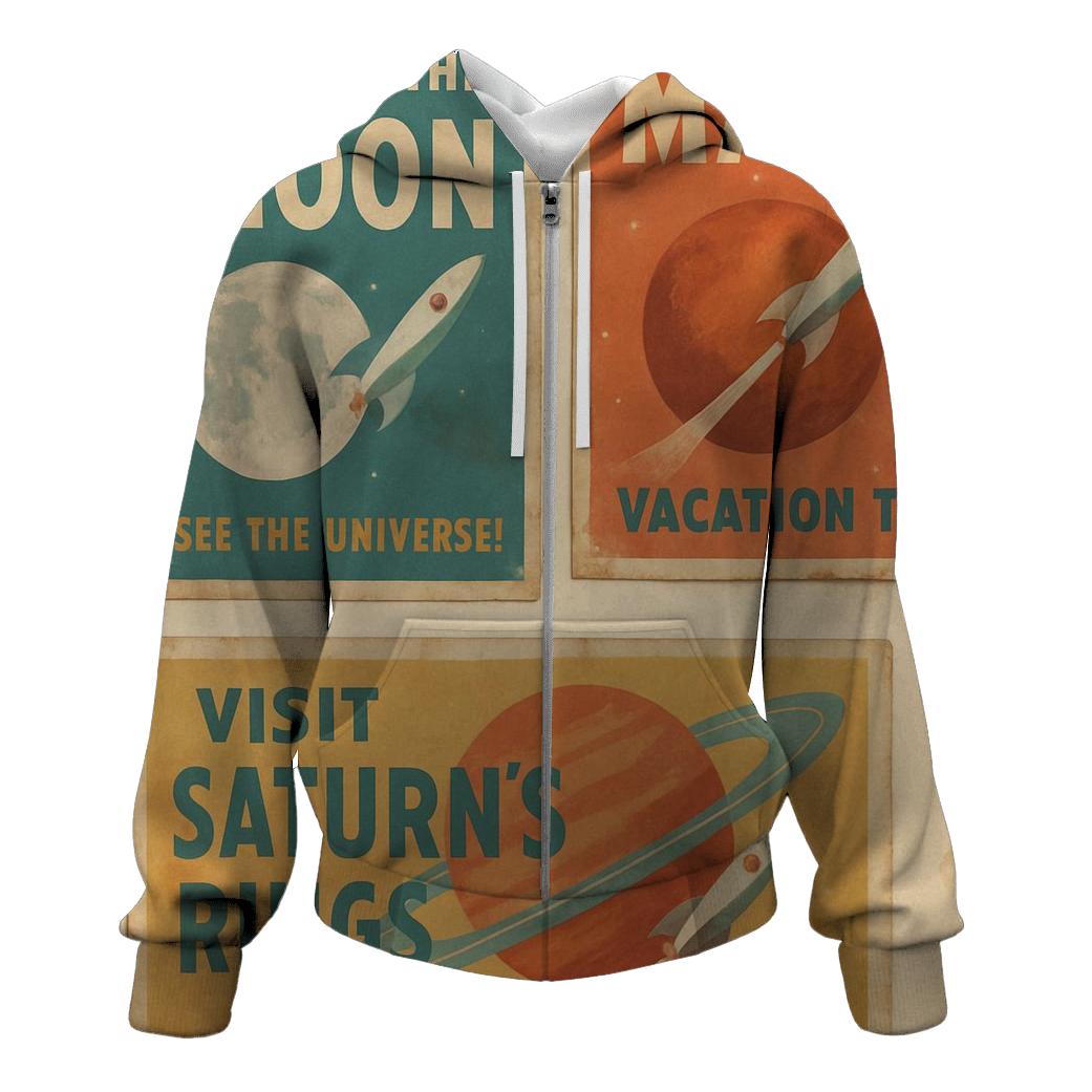 Retro Space Tourism Postcard Wall printed hoodies