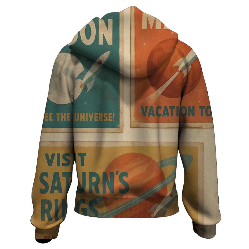 Retro Space Tourism Postcard Wall printed hoodies