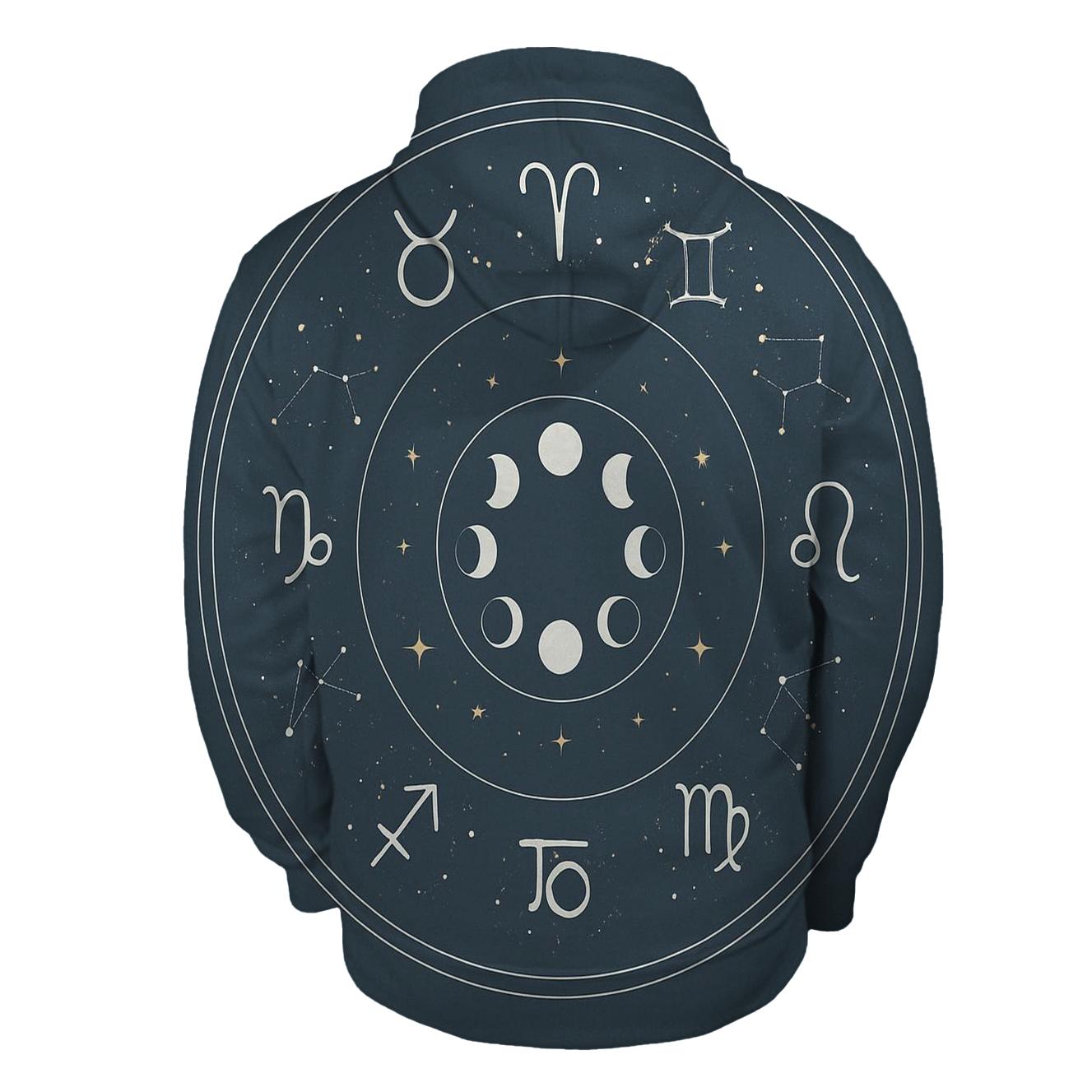 Zodiac Lunar Phase Wheel printed hoodies