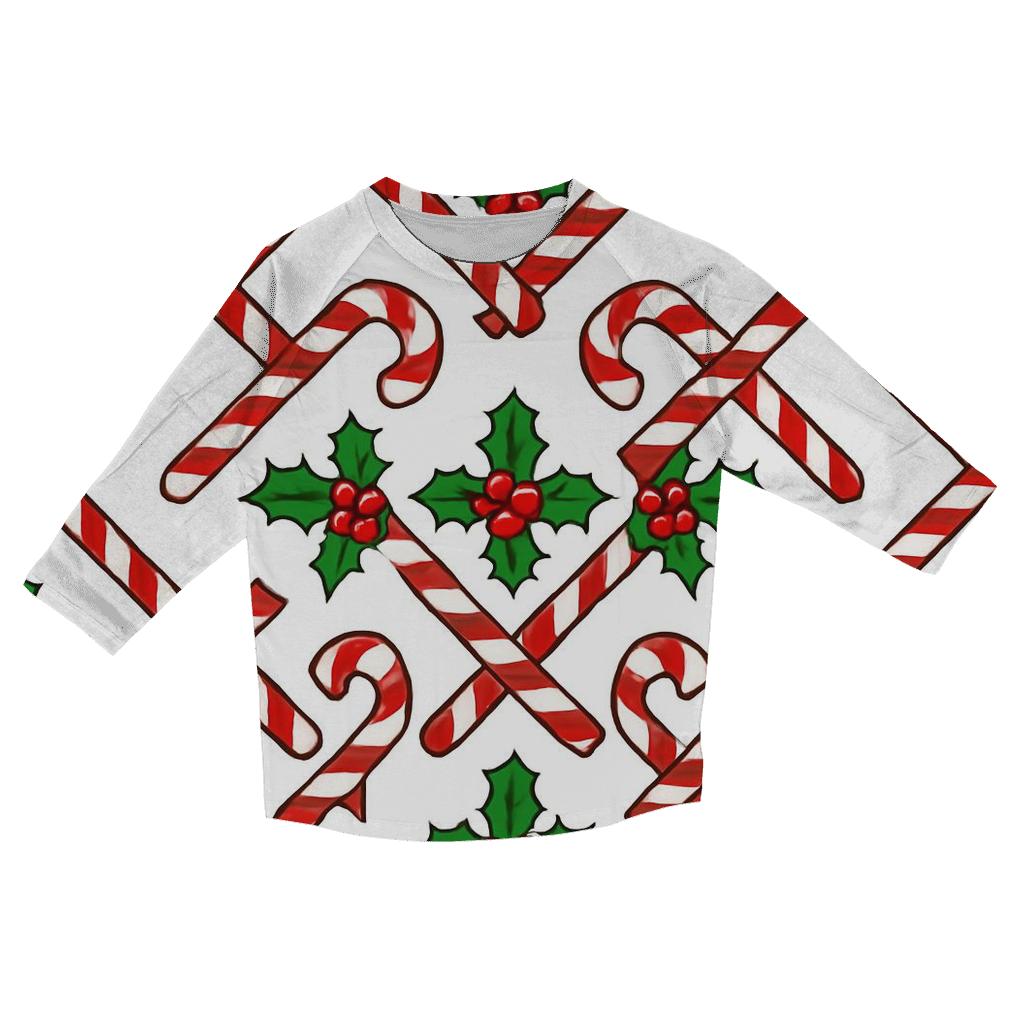 Crimson Candy Cane Diagonal Lattice On White designer 3/4 sleeve blouses