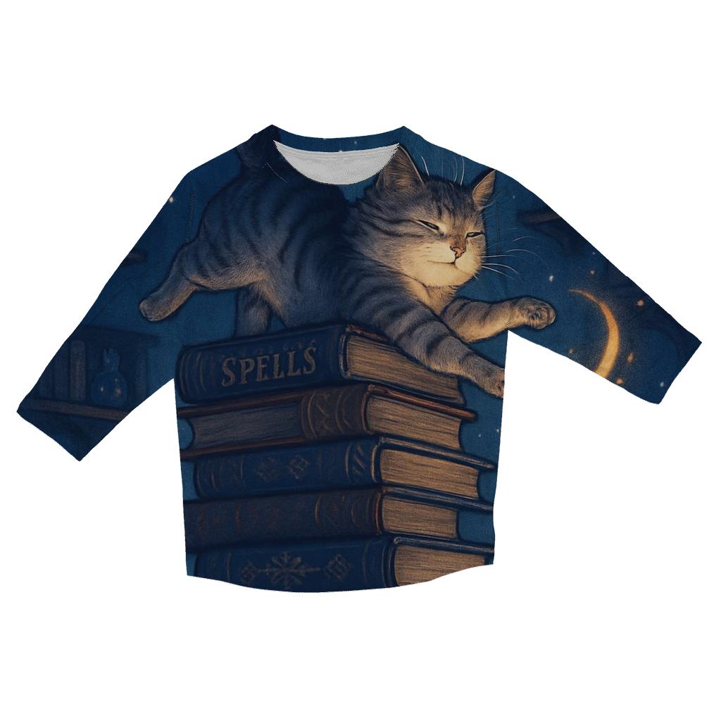 Moonlit Library Cat Dream trendy 3/4 sleeve tops