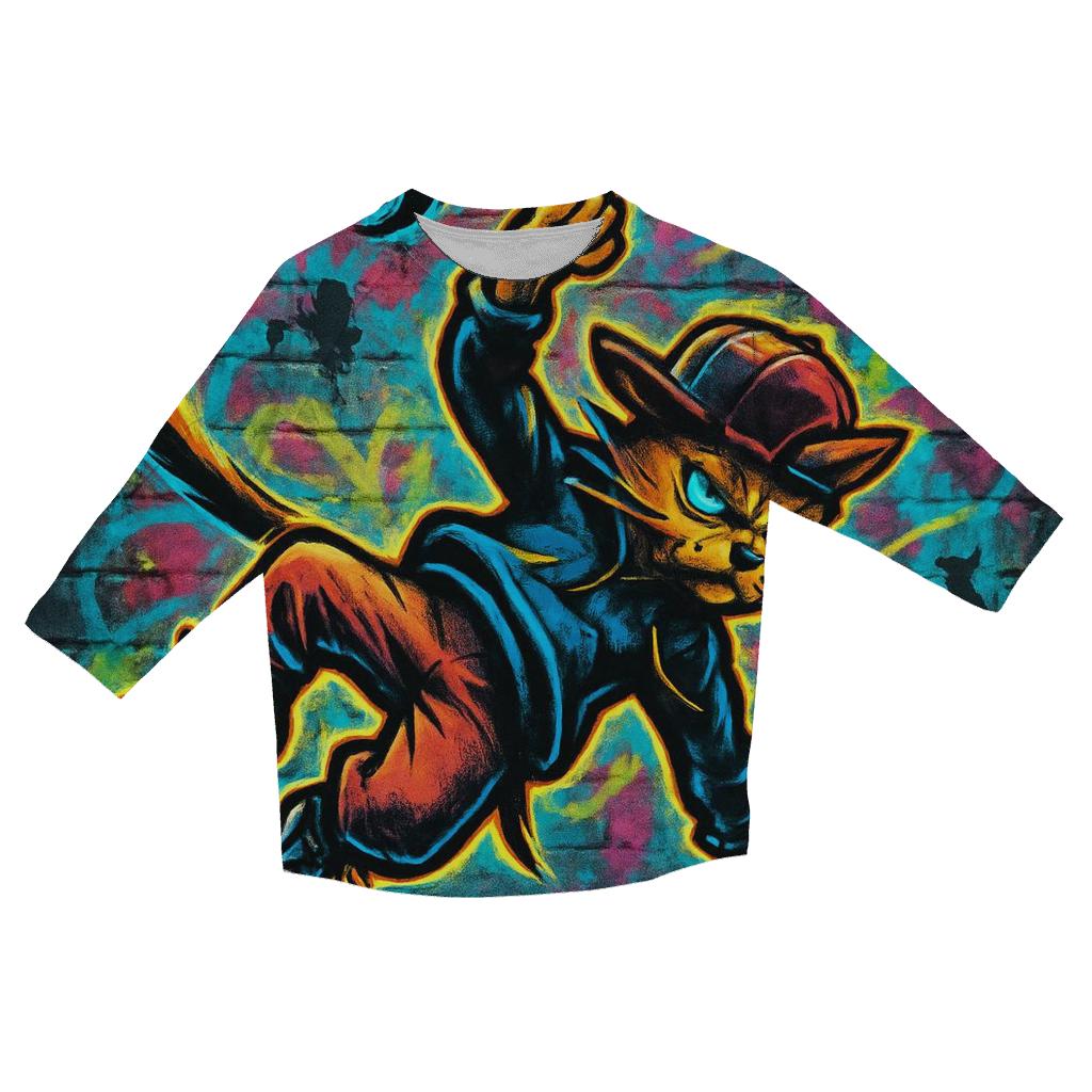 Graffiti Back Alley Breakdance Cat printed three quarter sleeve shirts