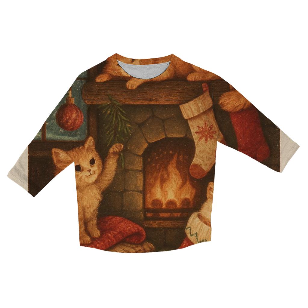 Cozy Cabin Christmas Cats personalized 3/4 sleeve tees