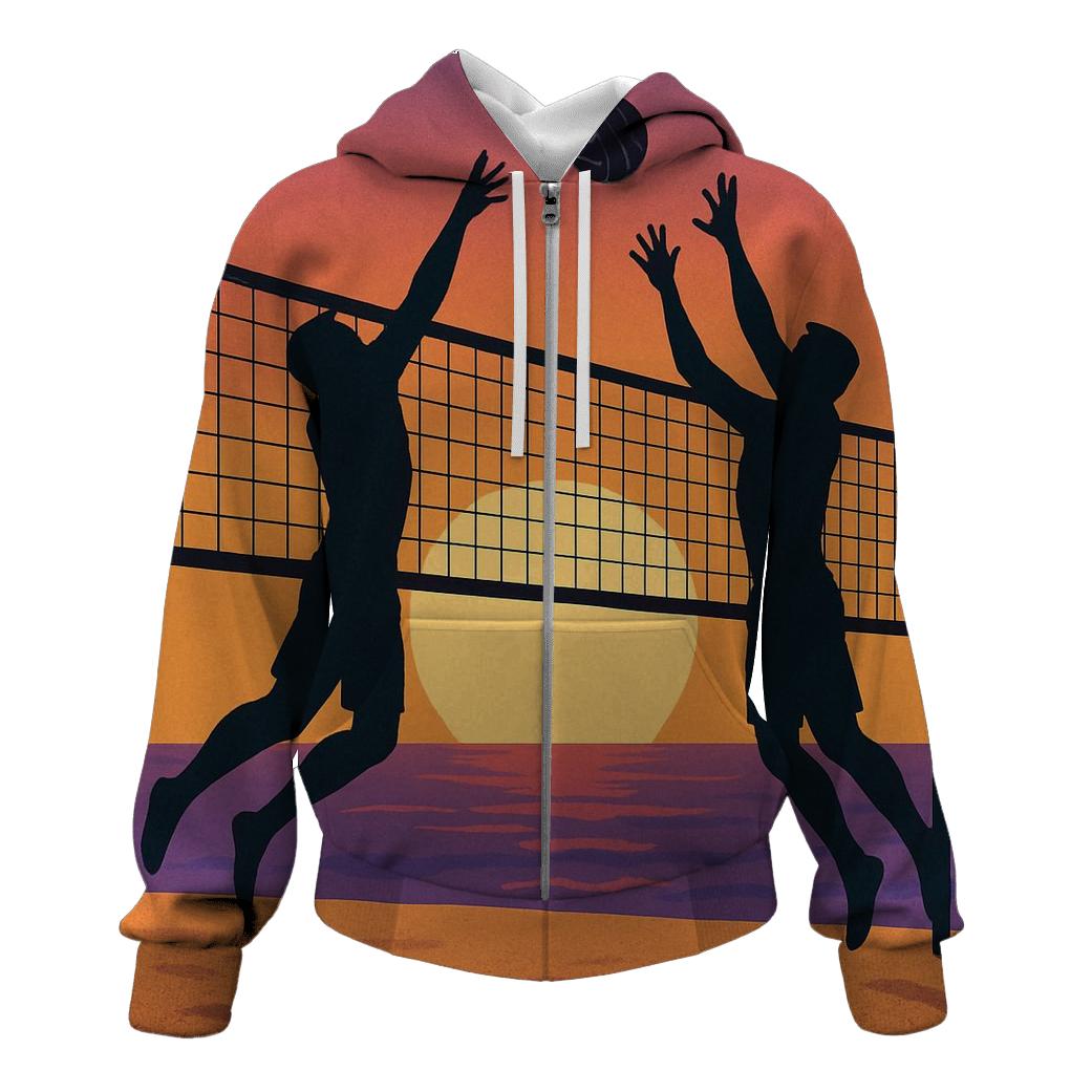 Sunset Beach Volleyball Duel zip-up hoodies