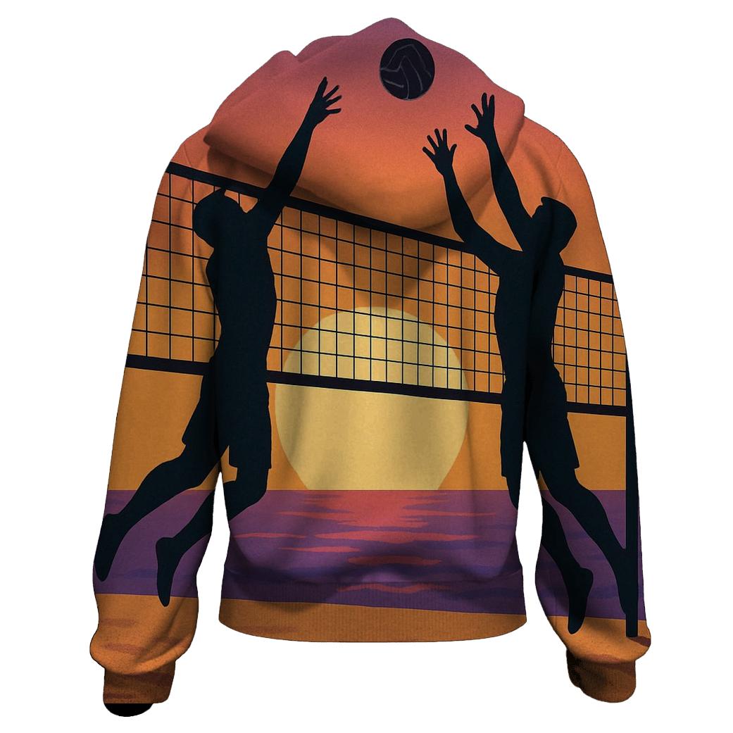 Sunset Beach Volleyball Duel zip-up hoodies