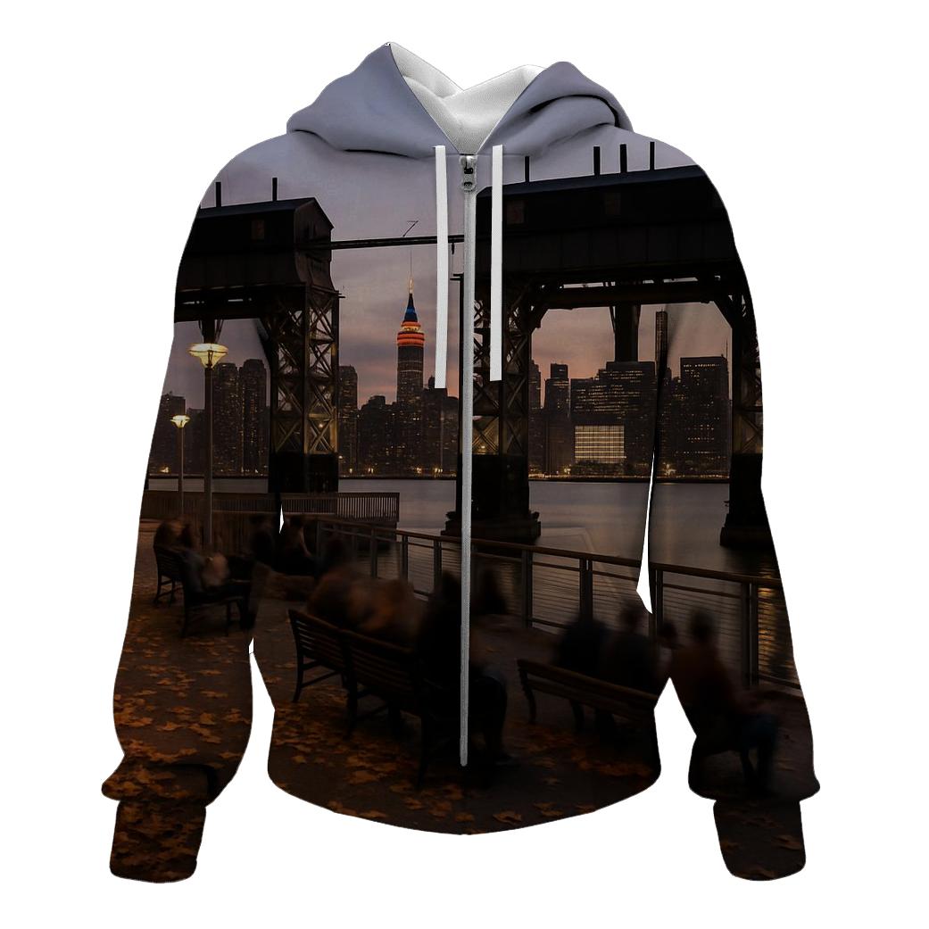 Autumn Evening From Gantry Plaza State Park embroidered hoodies