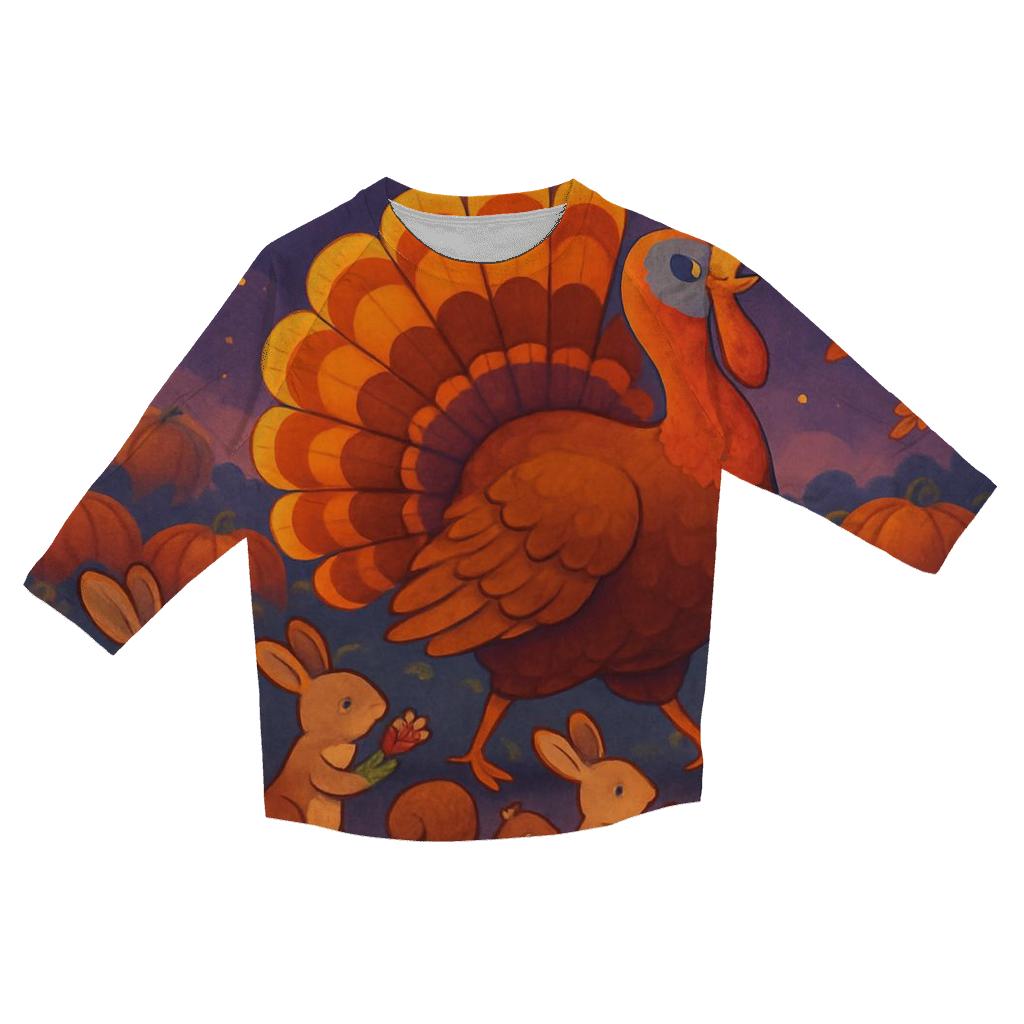 Turkey Parade In The Pumpkin Patch cotton quarter sleeve shirts