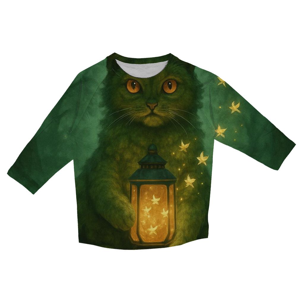 Forest Lantern Guardian Cat cotton quarter sleeve shirts
