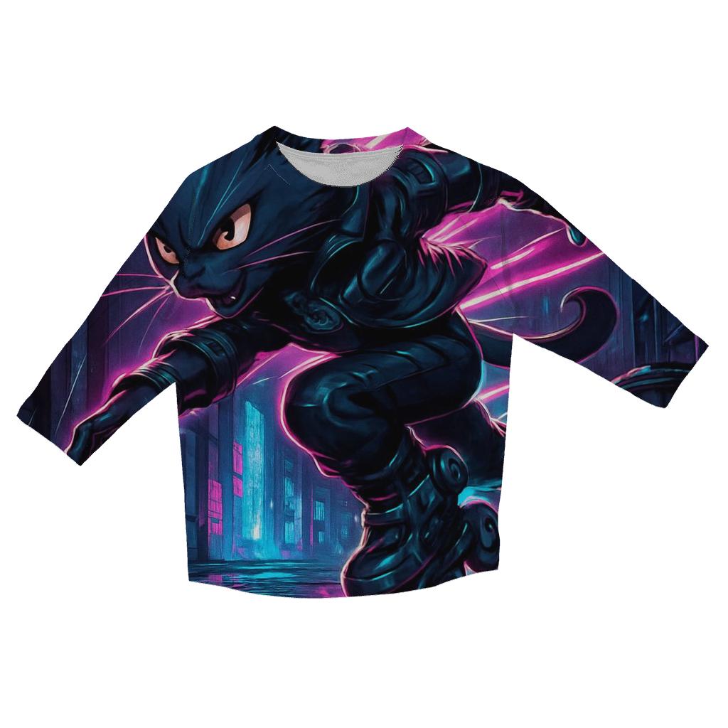 Cyber Skater Neon Alley Cat personalized 3/4 sleeve tees