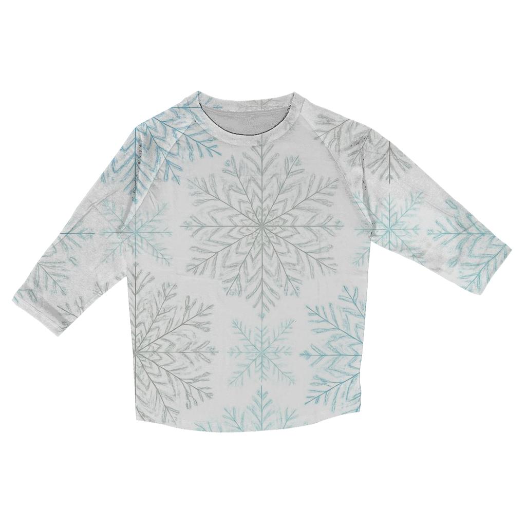 Snowflake Kaleidoscope On Icy White personalized 3/4 sleeve tees