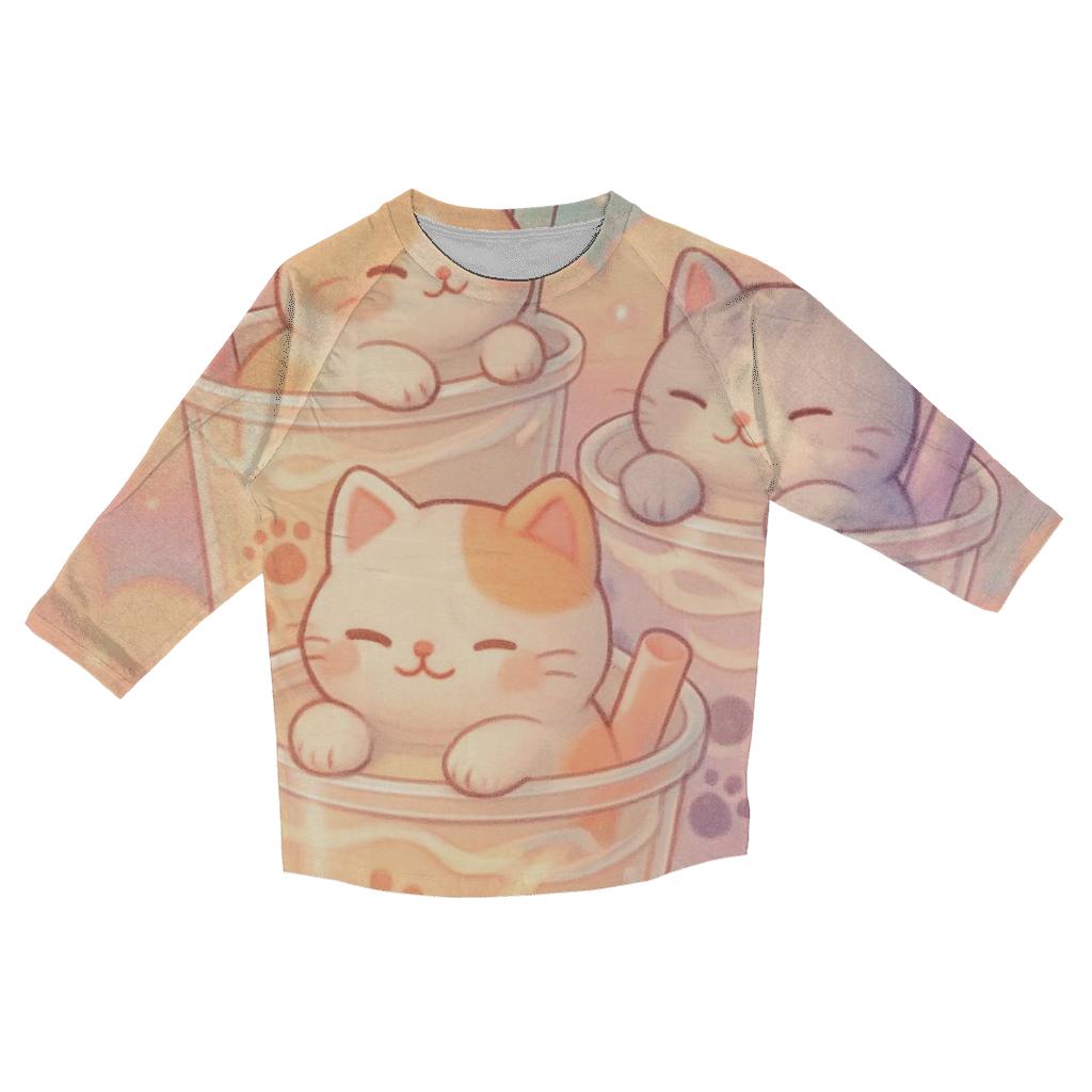 Pastel Dream Bubble Tea Cats fashion 3/4 sleeve shirts