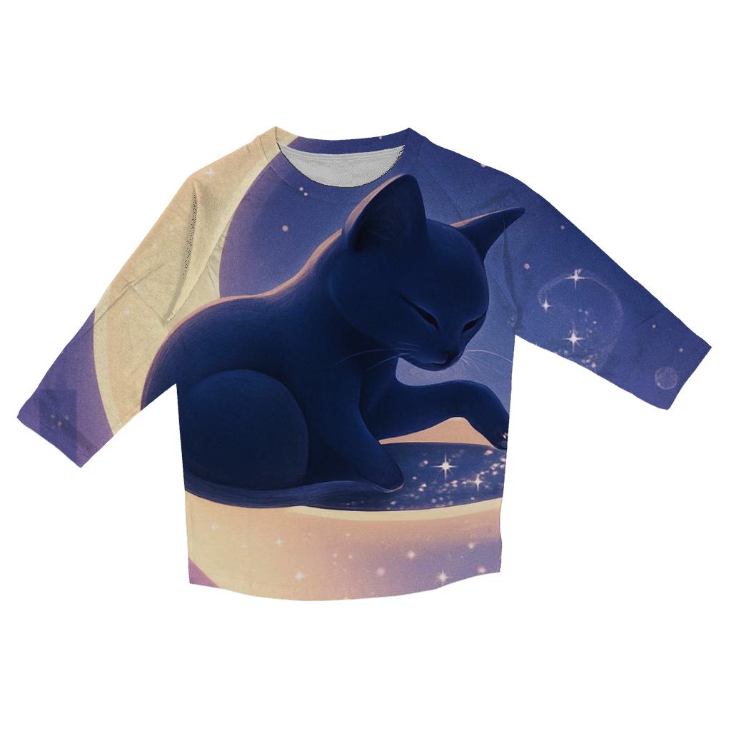 Star Tea With Crescent Cat printed three quarter sleeve shirts