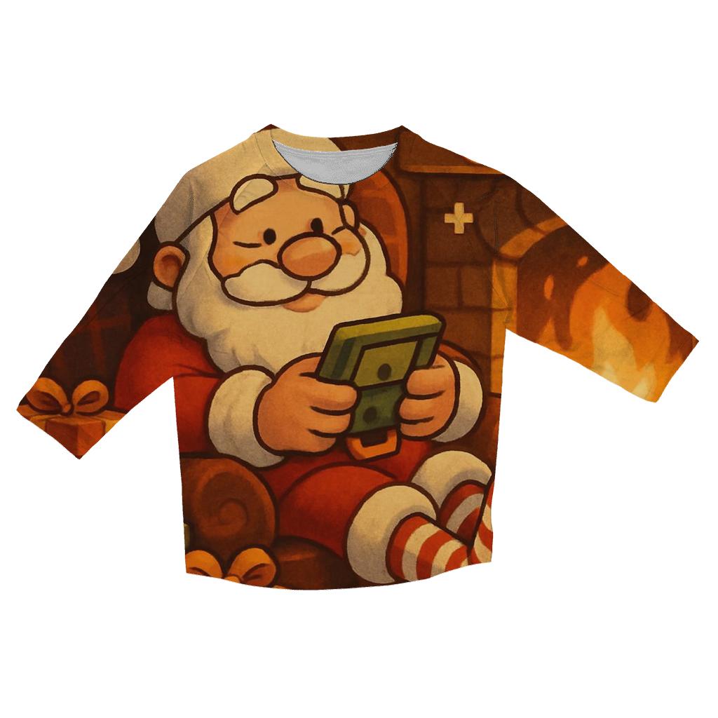 Retro Fireside Gamer Santa printed three quarter sleeve shirts