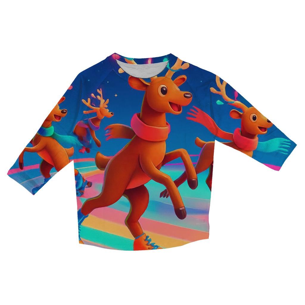 Reindeer Retro Roller Rink Christmas custom 3/4 sleeve shirts