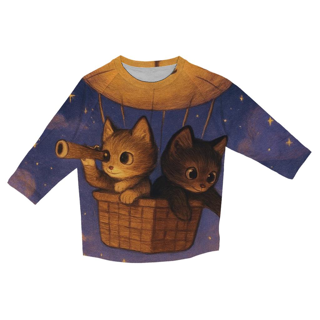 Starlit Balloon Voyage Cats printed three quarter sleeve shirts