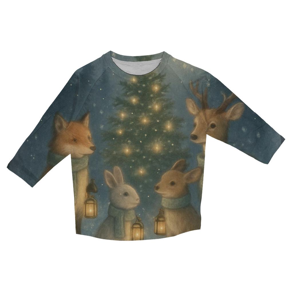 Forest Animals Lantern Caroling personalized 3/4 sleeve tees