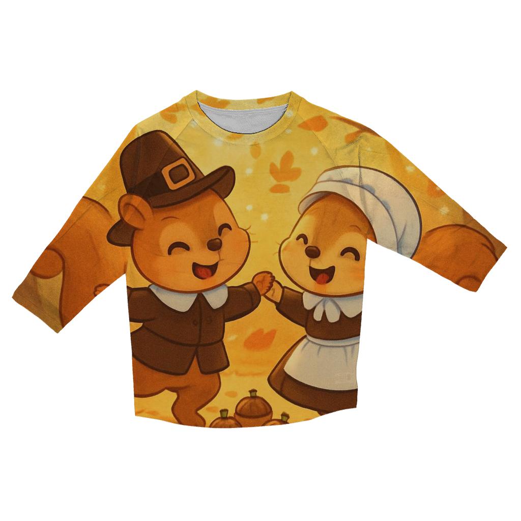 Little Pilgrim Squirrels Harvest Dance cotton quarter sleeve shirts