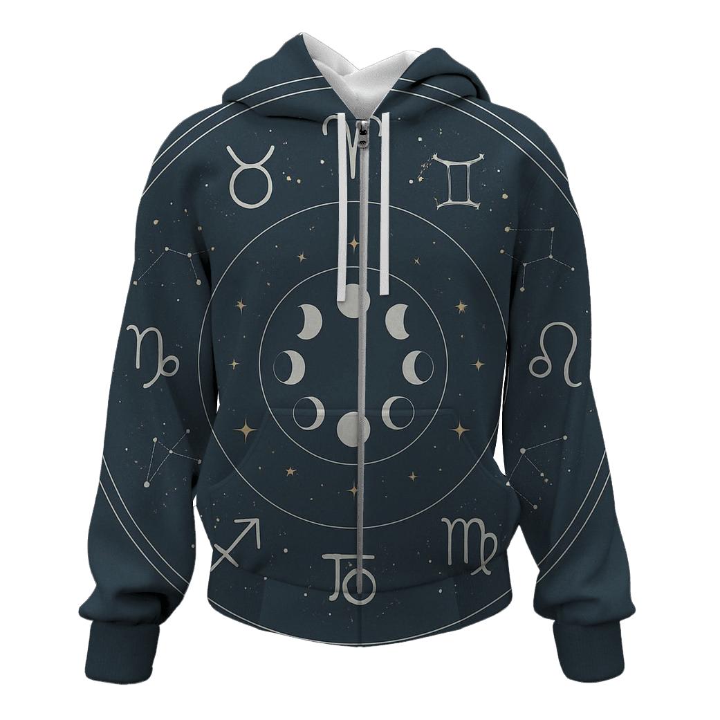Zodiac Lunar Phase Wheel lightweight hoodies