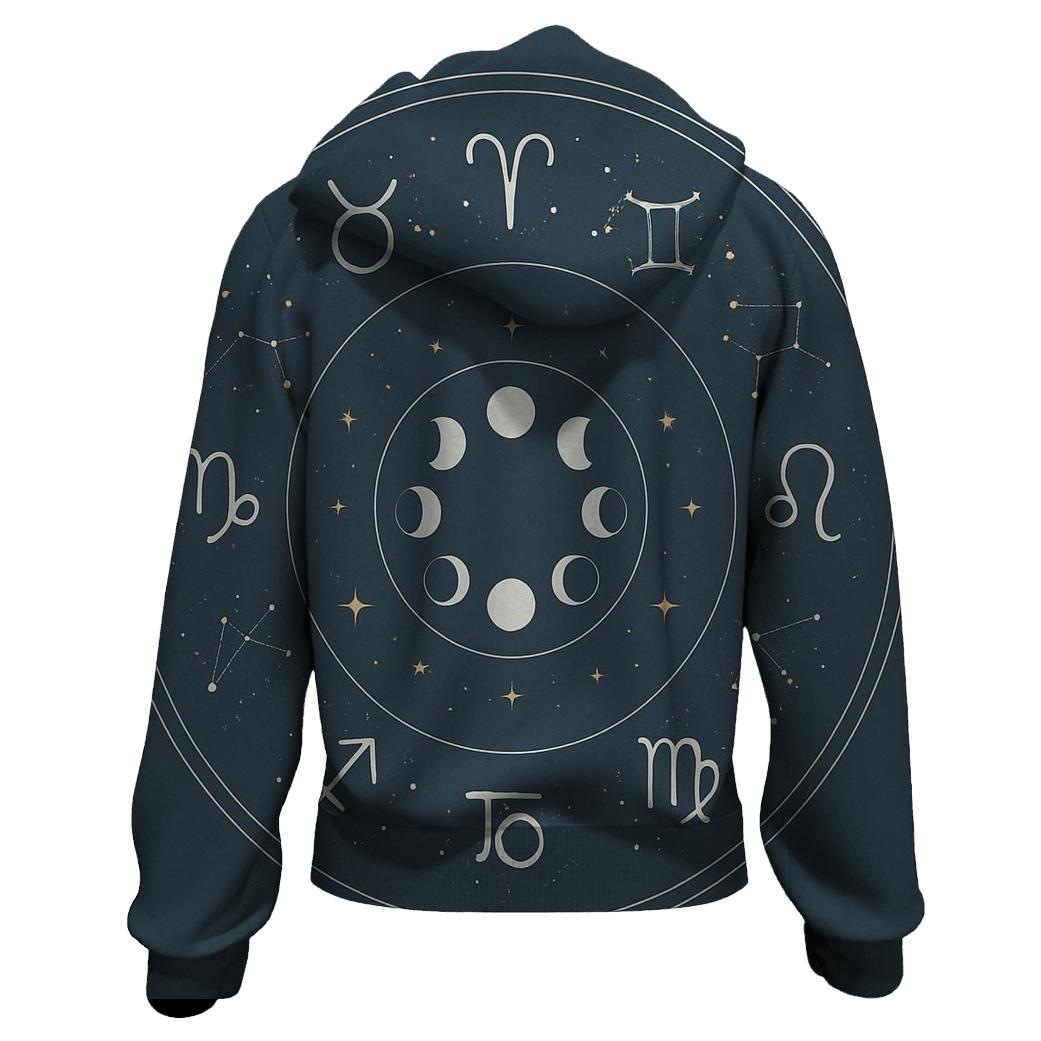 Zodiac Lunar Phase Wheel lightweight hoodies