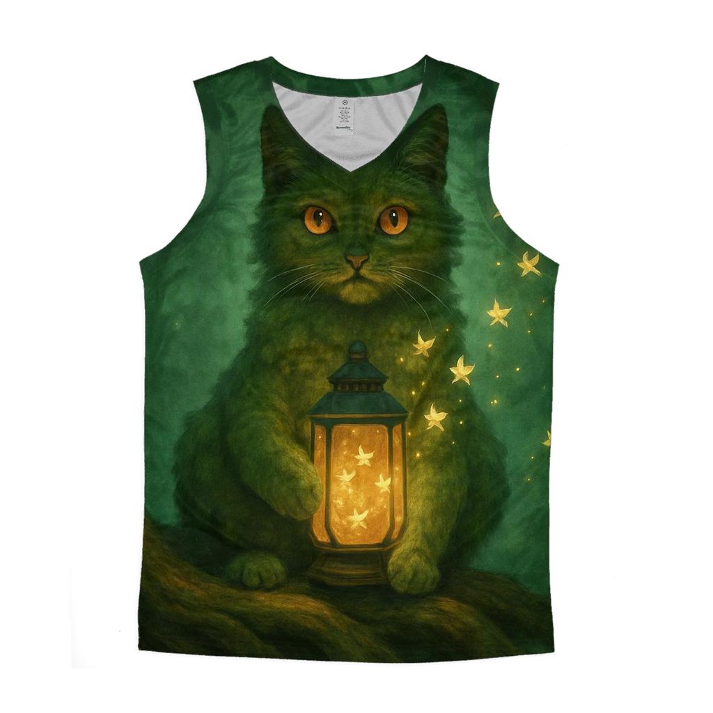 Forest Lantern Guardian Cat graphic print tank tops
