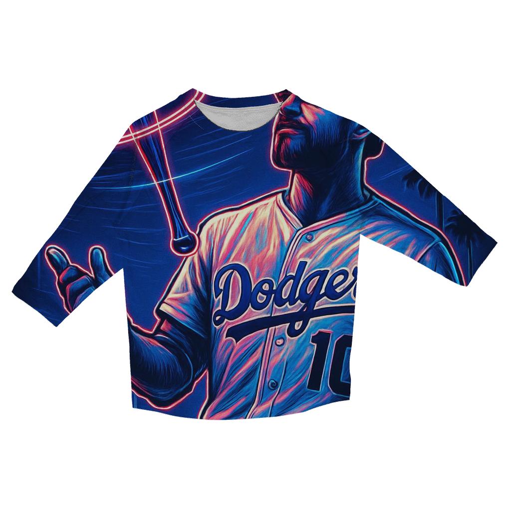 Neon Orbit Bat Flip printed three quarter sleeve shirts