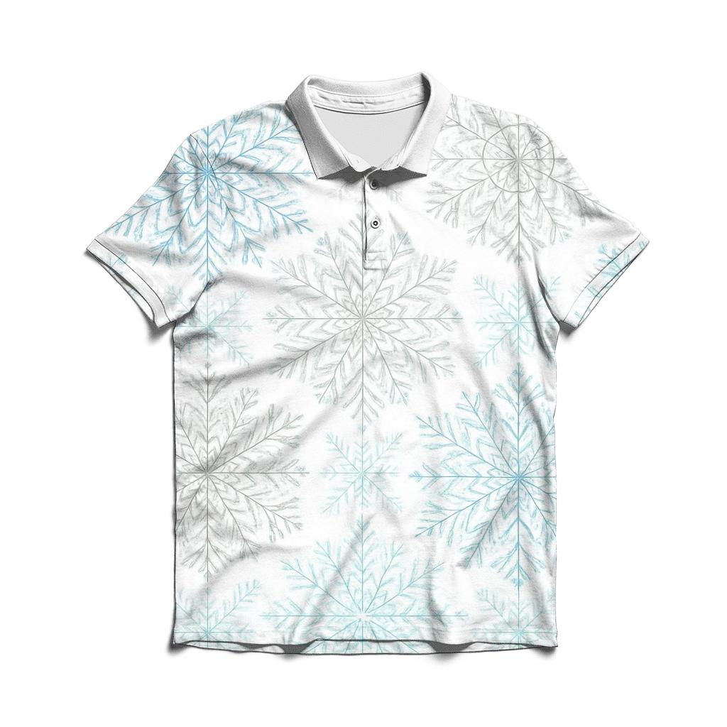 Snowflake Kaleidoscope On Icy White designer slim fit polos