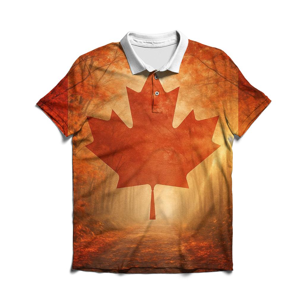 Canadian Maple Forest Double Exposure casual sports polo shirts