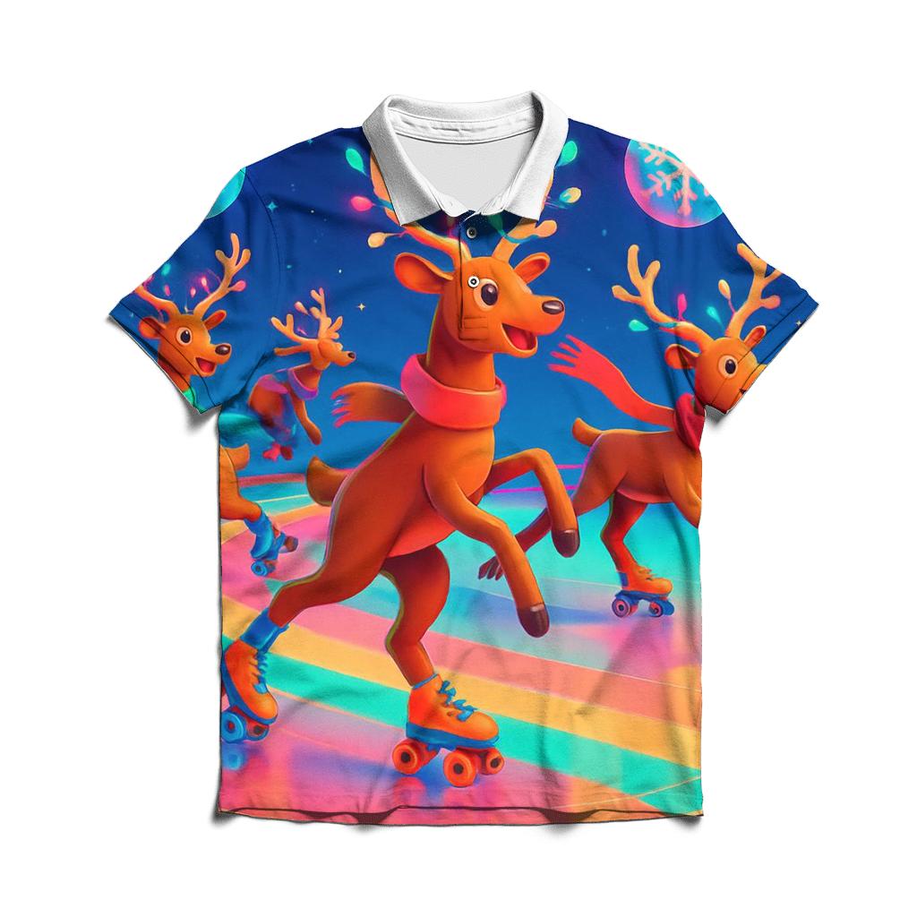 Reindeer Retro Roller Rink Christmas personalized polo shirts