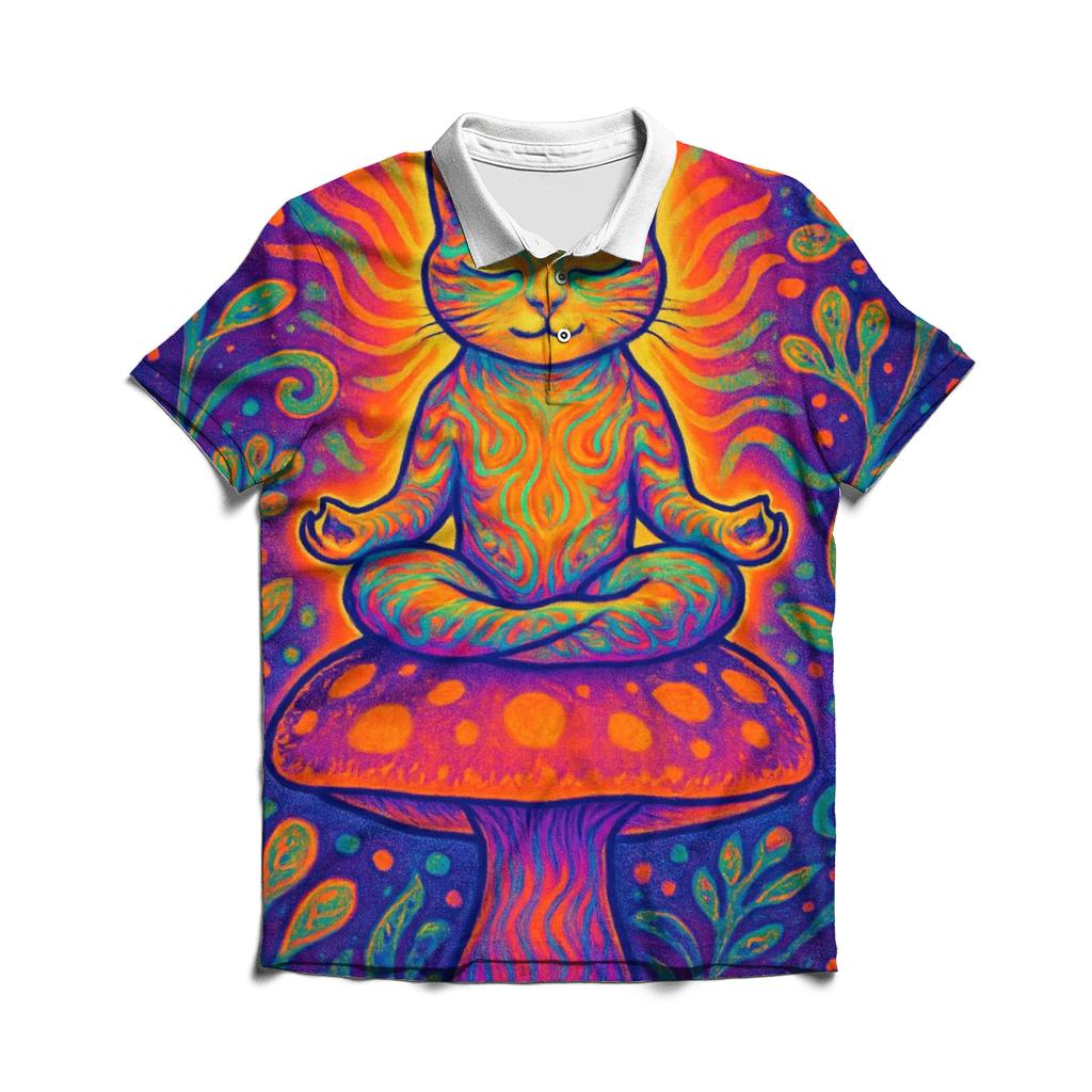 Psychedelic Garden Meditating Cat personalized polo shirts