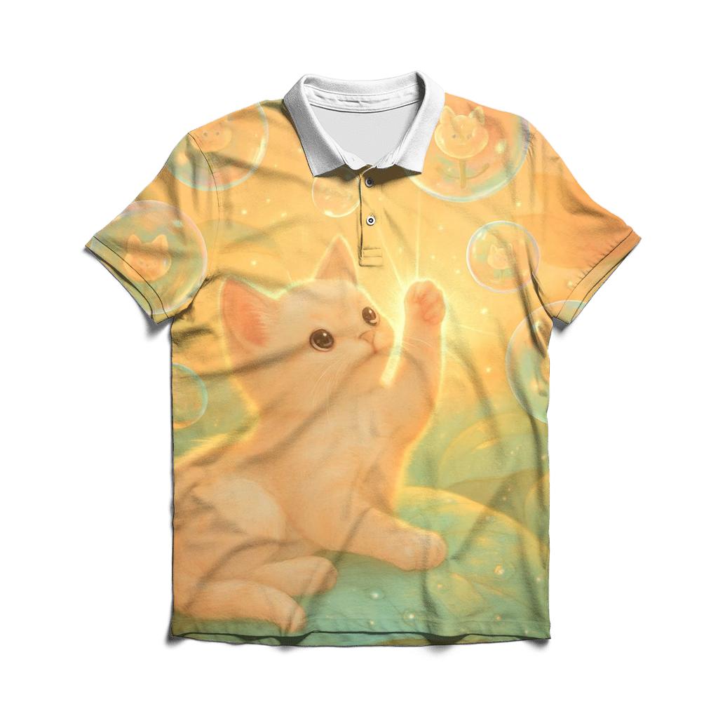 Sunrise Bubble Garden Cat premium cotton polo shirts