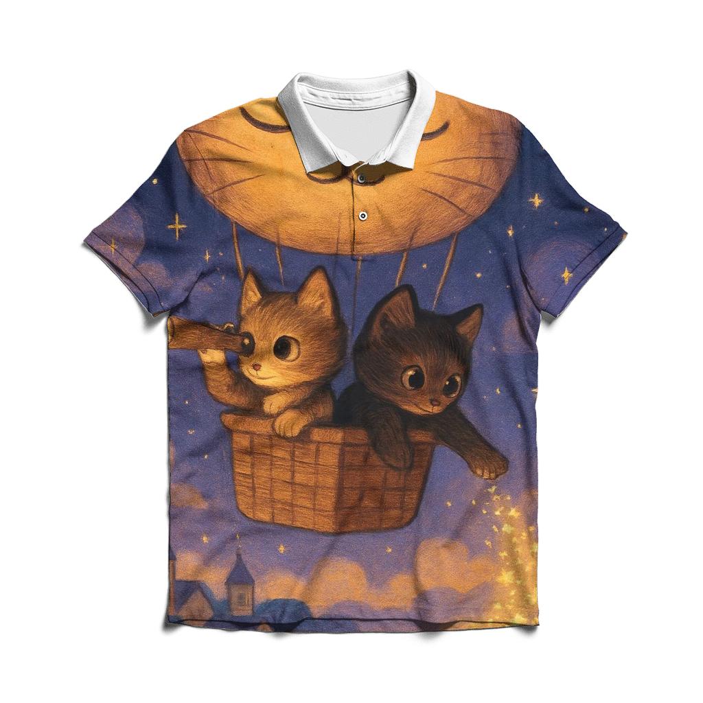 Starlit Balloon Voyage Cats personalized polo shirts