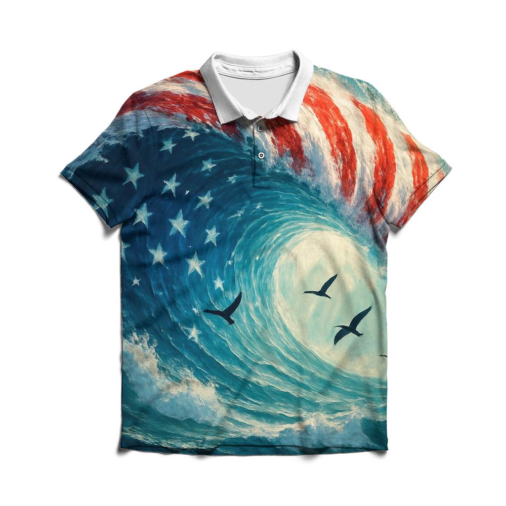 Ocean Wave Of Stars And Stripes classic pique polos