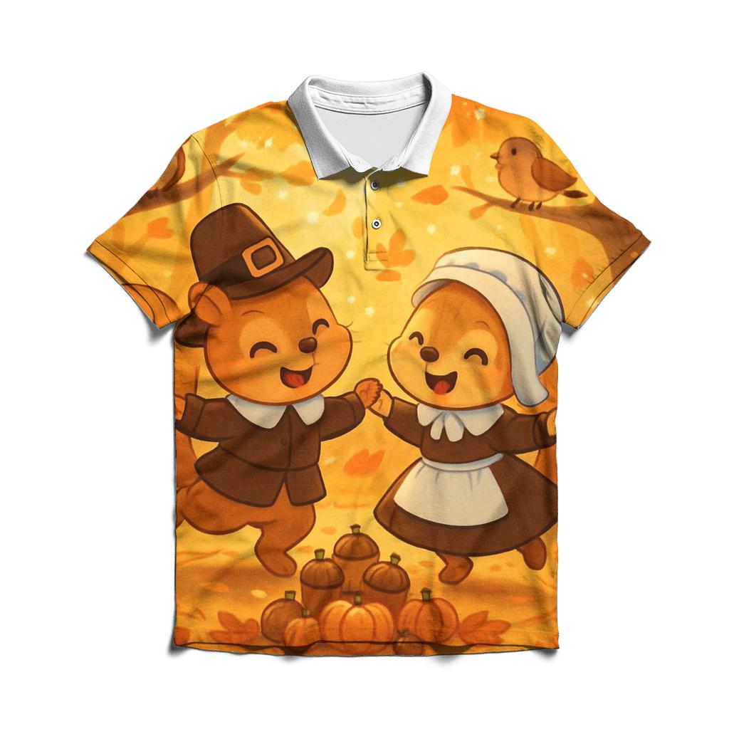 Little Pilgrim Squirrels Harvest Dance stylish collar polo tees