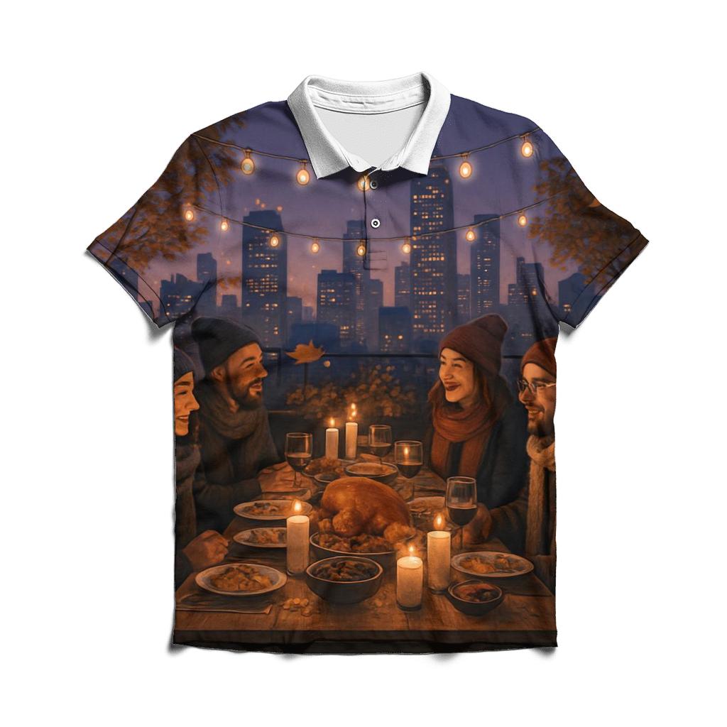 City Rooftop Friendsgiving Glow designer slim fit polos
