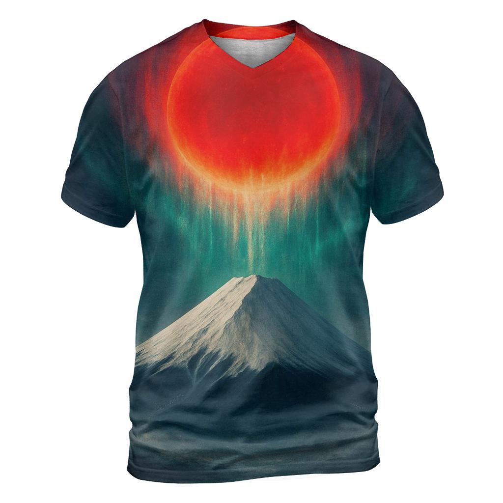 Aurora Over Mount Fuji Japan Flag Sky statement graphic shirts