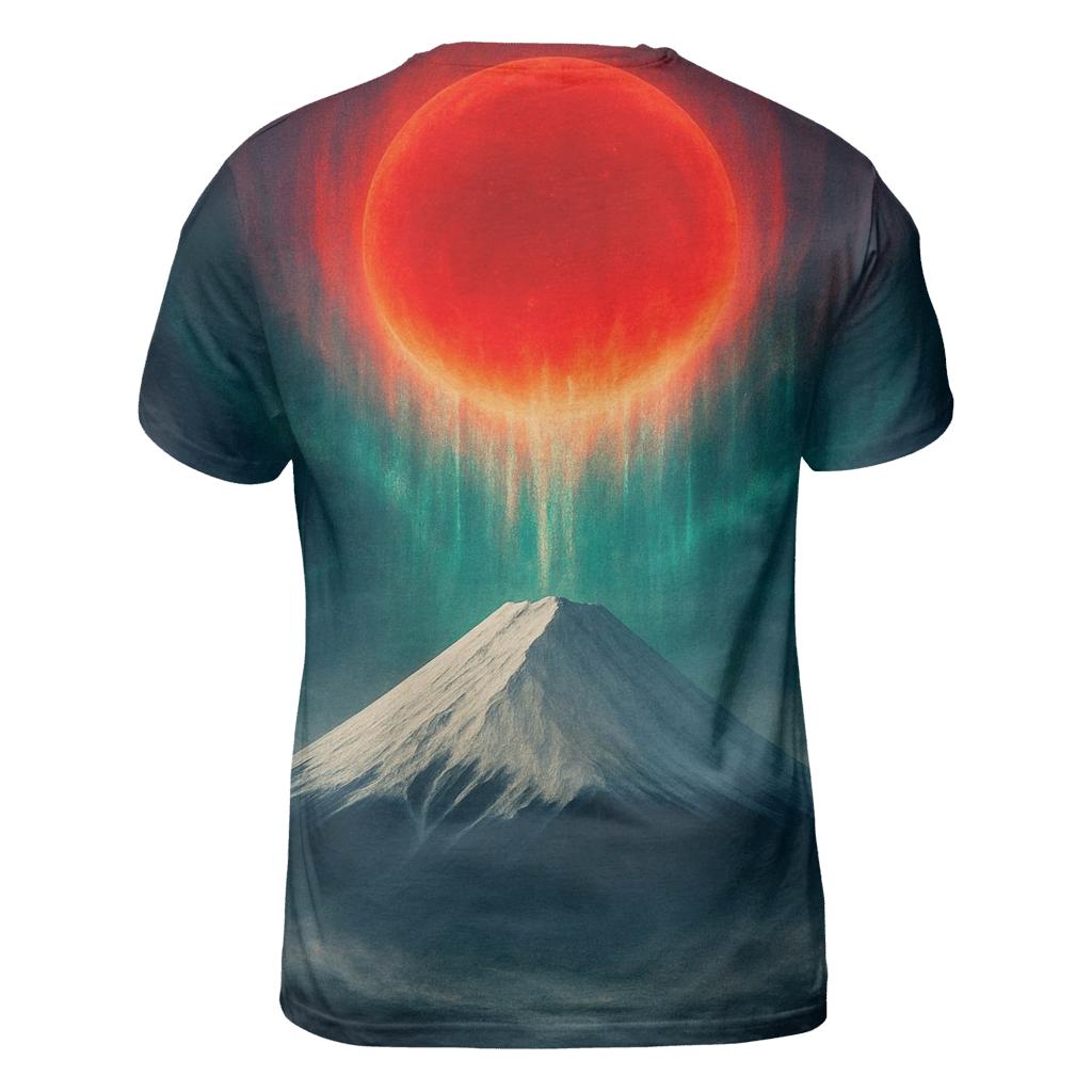 Aurora Over Mount Fuji Japan Flag Sky statement graphic shirts