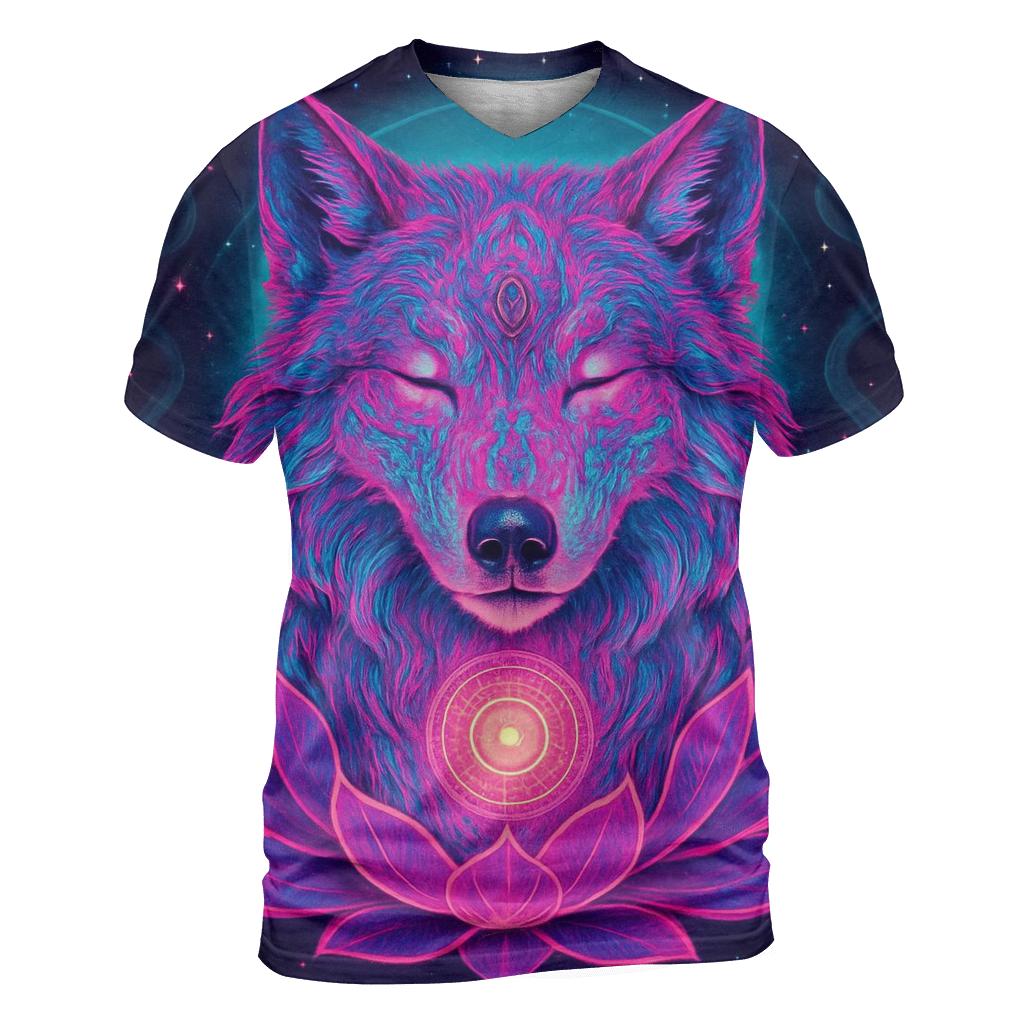 Neon Lotus Wolf Dream creative print fashion shirts