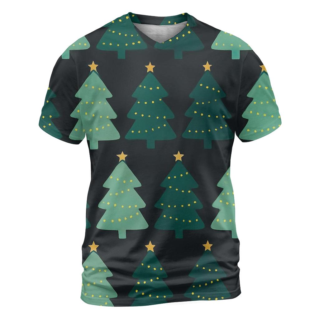 Emerald Fir Tree Checkerboard Glow artistic all-over print tops