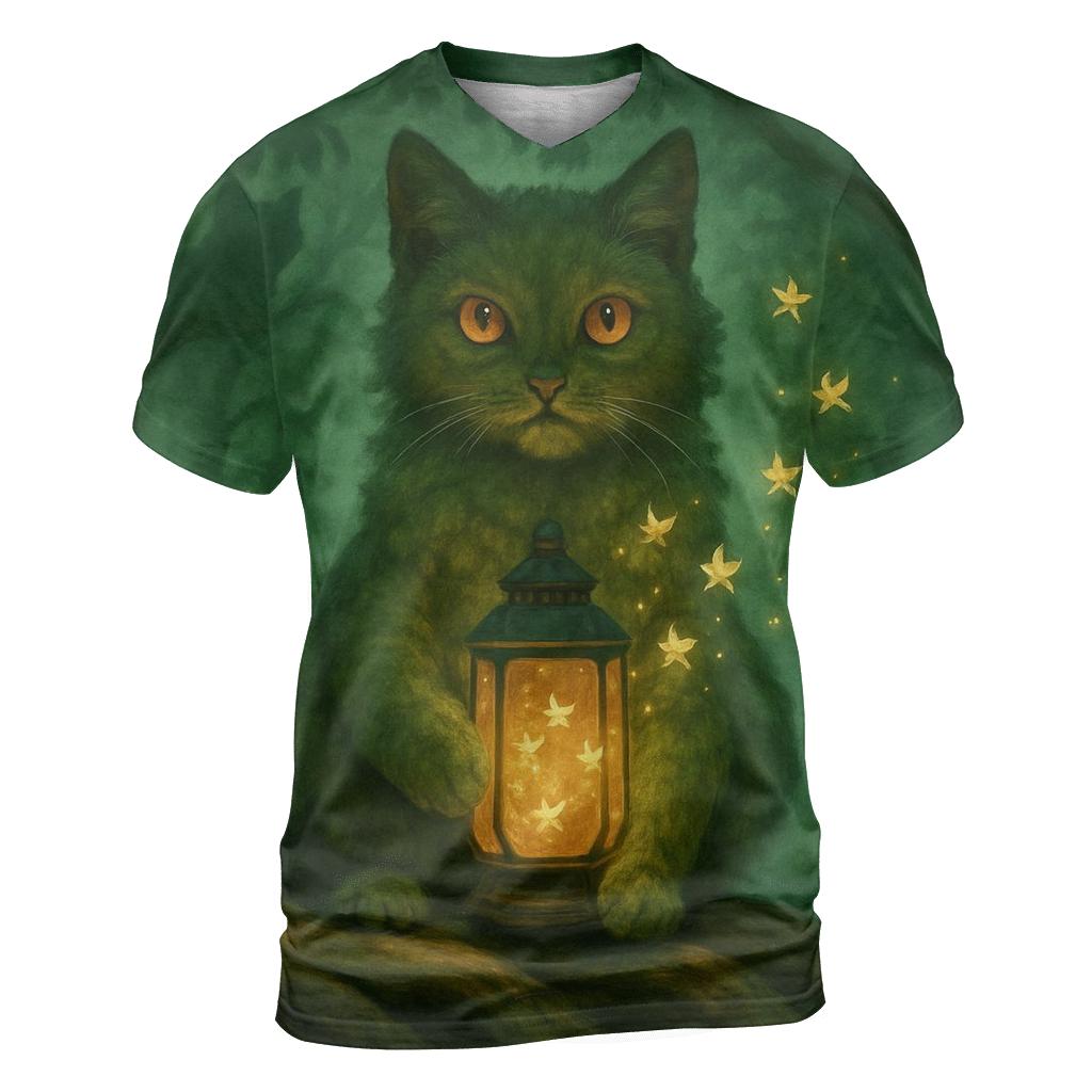 Forest Lantern Guardian Cat statement graphic shirts