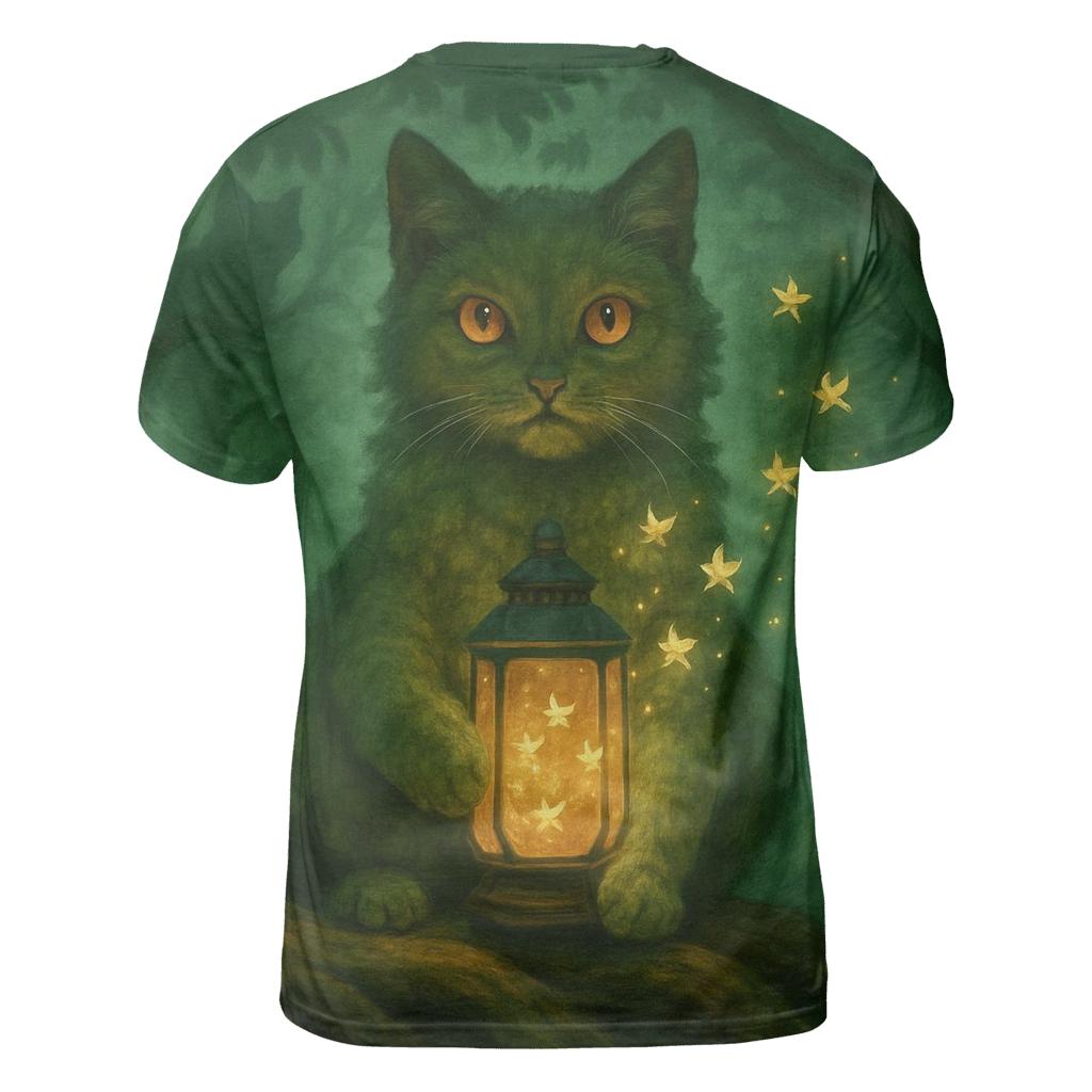 Forest Lantern Guardian Cat statement graphic shirts