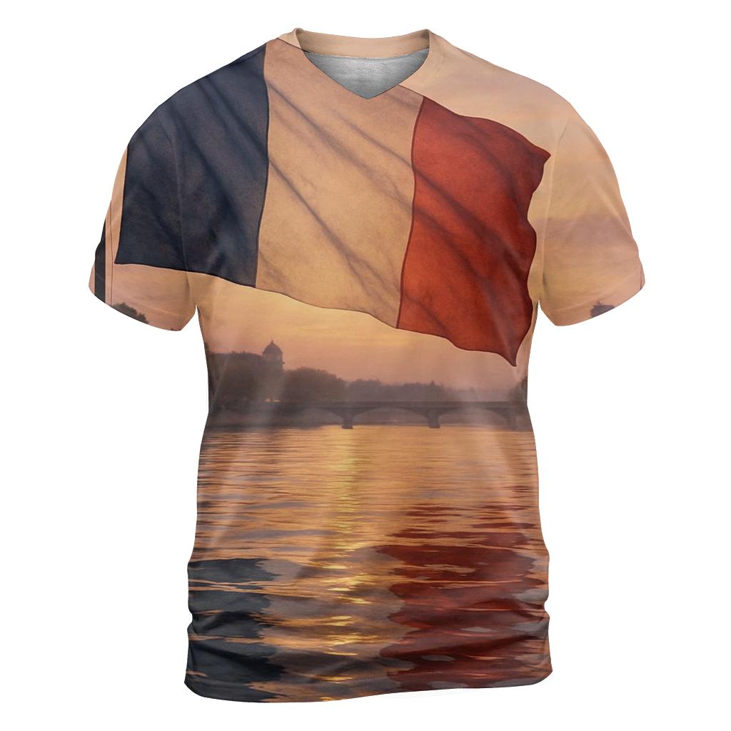 French Flag Reflections On The Seine creative print fashion shirts