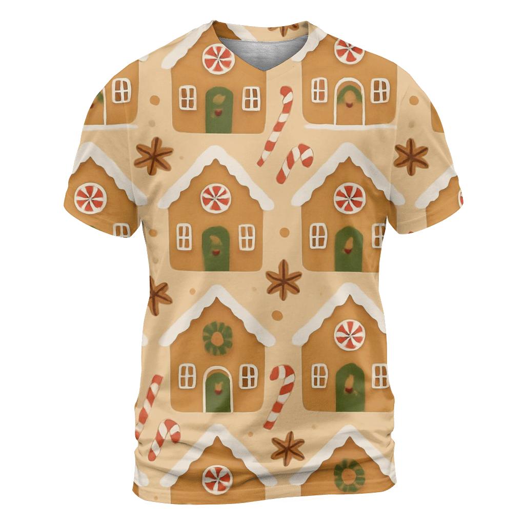 Gingerbread Village Tiles On Soft Beige designer pattern shirts