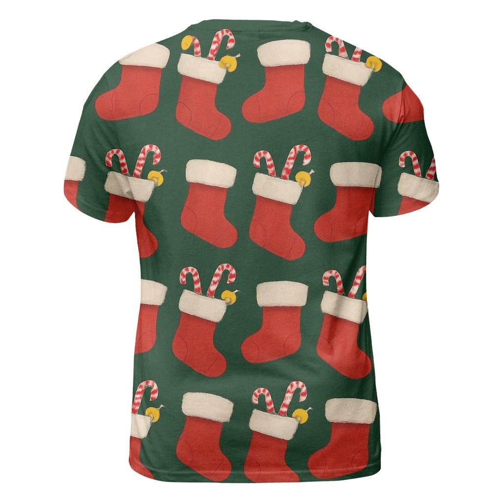 Red Stocking Garland Wave On Forest Green designer pattern shirts
