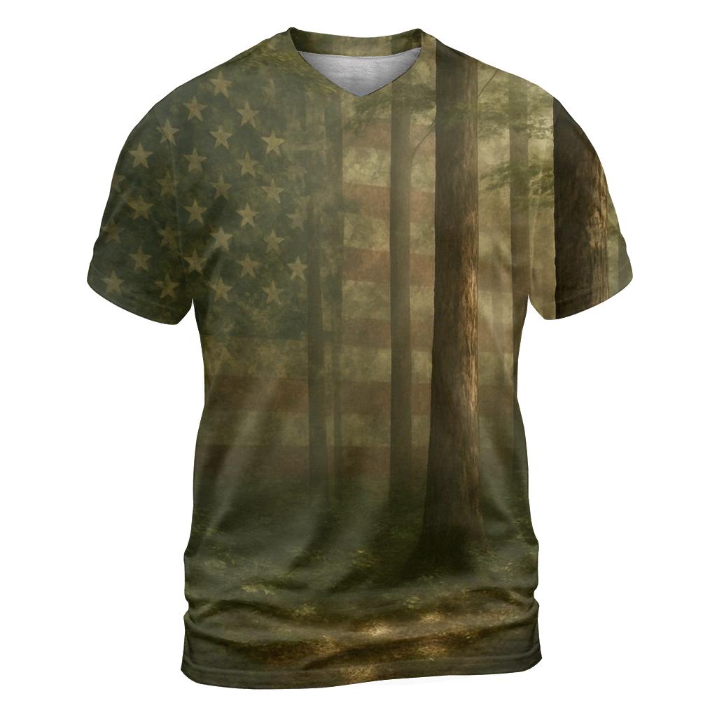 Forest Camouflage Stars Under Canopy vibrant all-over design tees