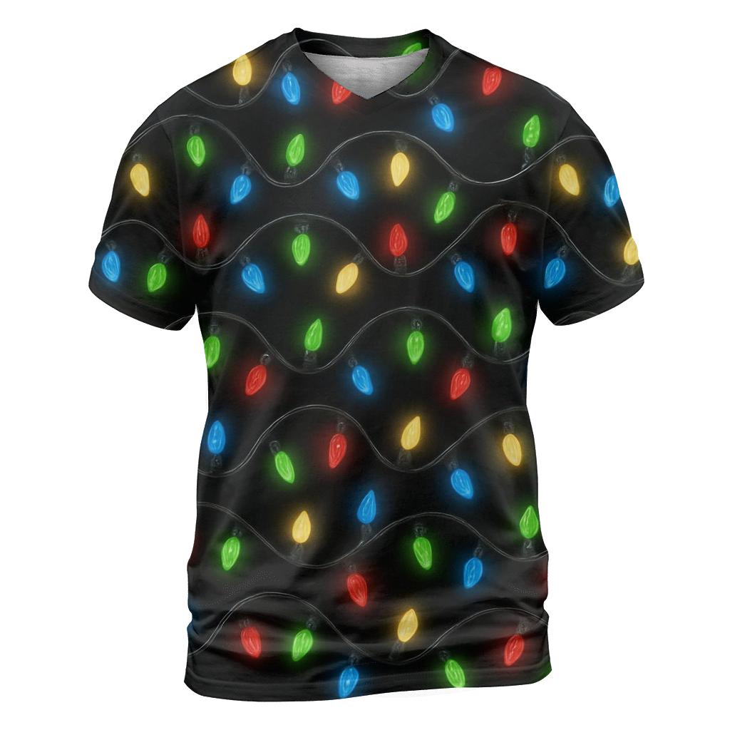 Twinkling Christmas Light Chain Spiral On Black personalized full print shirts