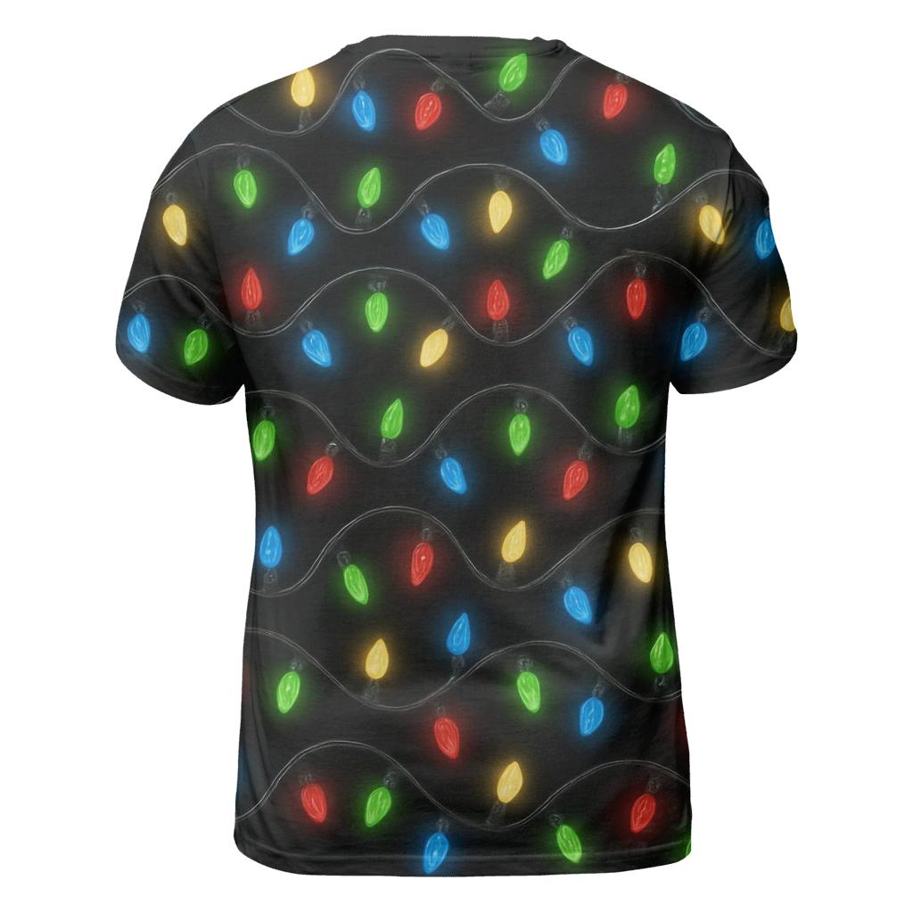 Twinkling Christmas Light Chain Spiral On Black personalized full print shirts