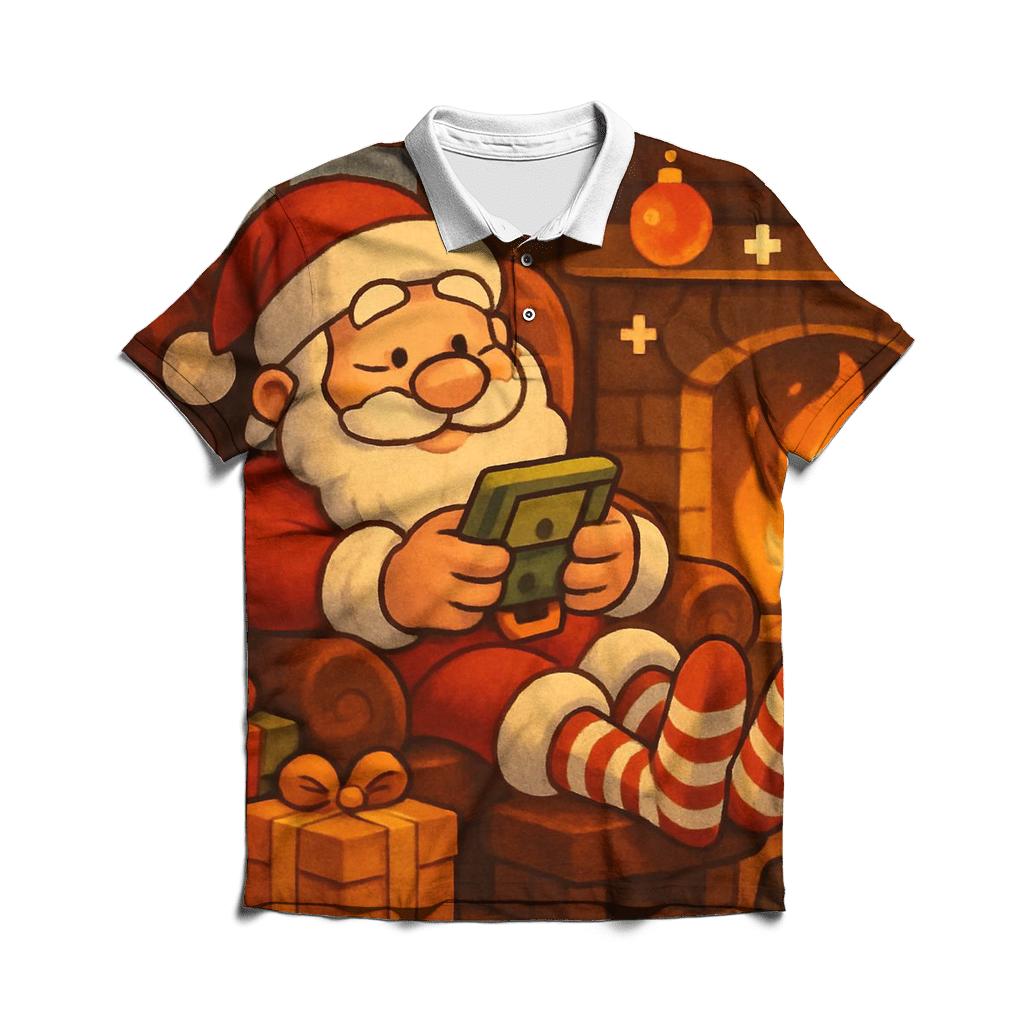 Retro Fireside Gamer Santa casual sports polo shirts