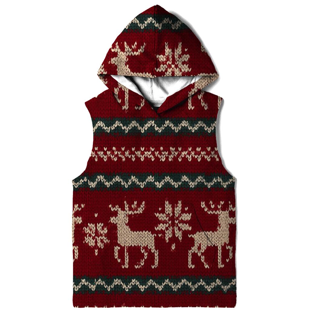 Nordic Reindeer Fair Isle Band On Deep Red custom hoodies